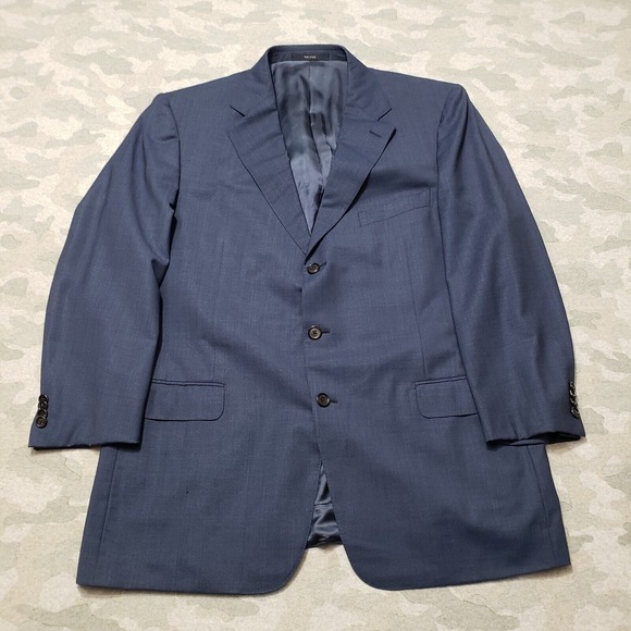 ermenegildo Zegna Blazer Men 48 Blue Wool Three Button Long Sleeve